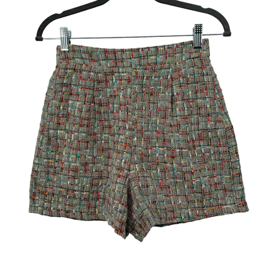 Walter Baker‎ Colorful Tweed Shorts 2 High Waist Pleated Retro Back Pockets